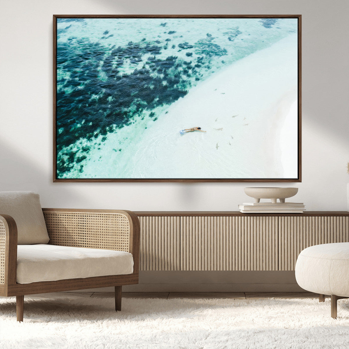 Minimal Beach Wall Art | Framed Ocean Swimming Canvas