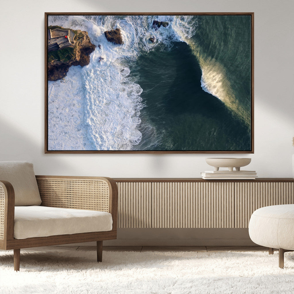 Ocean Wave Wall Art | Aerial Coastal View Canvas Artwork