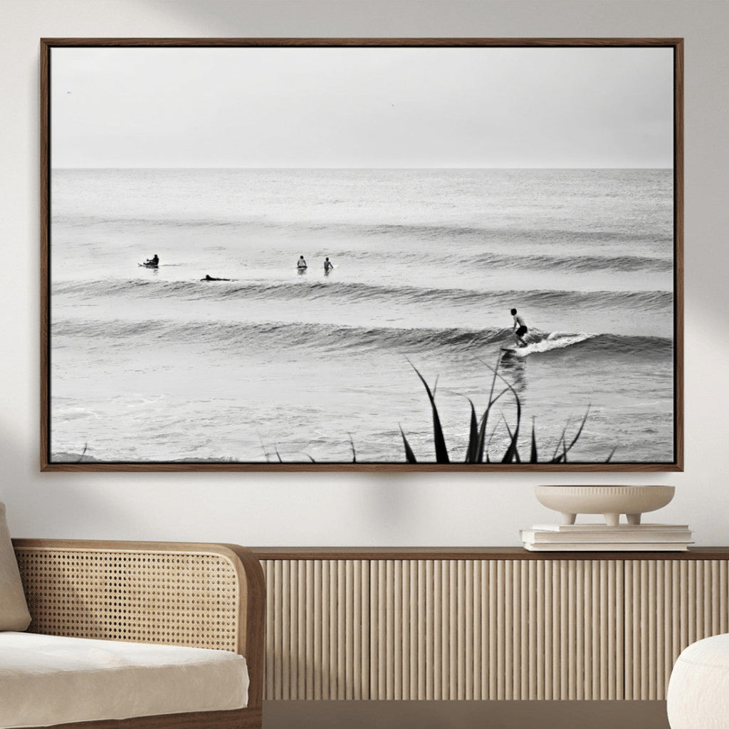 Surfer Silhouette Wall Art | Framed Calm Ocean Canvas