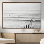 Surfer Silhouette Wall Art | Framed Calm Ocean Canvas
