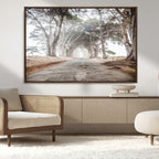 Cypress Tunnel Wall Art | Framed Misty Road Canvas Artwork