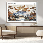 Modern Japanese Wall Art Canvas Print, Framed Abstract Mount Fuji Landscape, Yayoi Kusama Canvas Wall Art