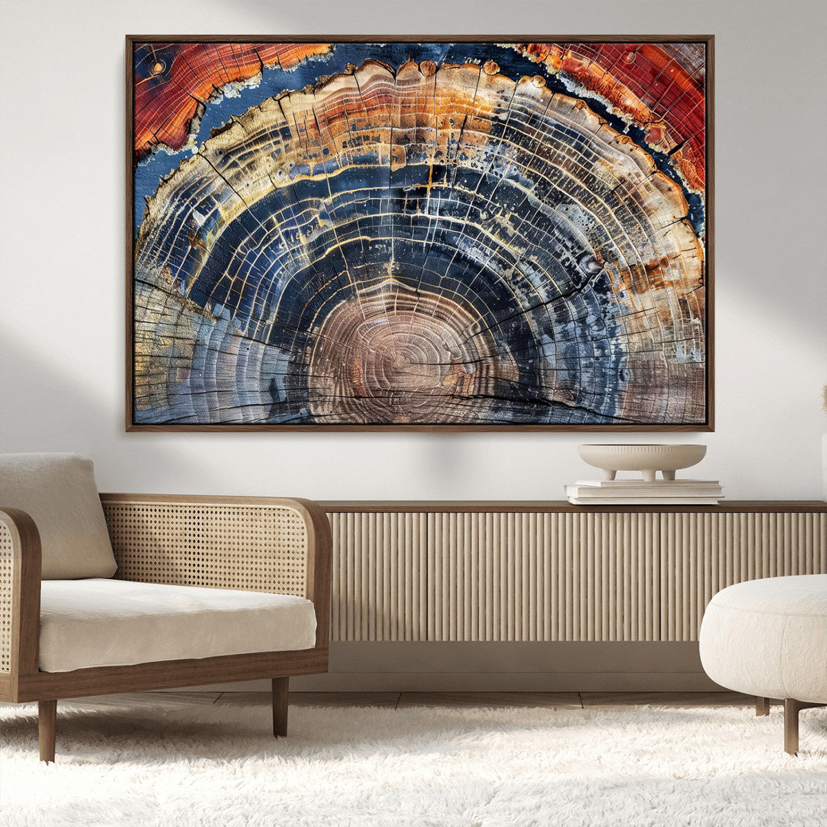 Tree Rings Wall Art Canvas Print, Framed Petrified Wood Modern Rustic