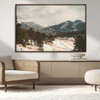 Mountain Landscape Wall Art Canvas Print, Framed Snowy Peaks Alpine Winter
