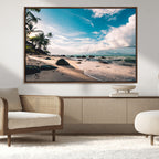 Tropical Beach Wall Art Canvas Print, Framed Ocean Waves Relaxing Seascape
