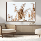 Pampas Grass Wall Art Canvas Print, Framed Neutral Tones Minimalist Boho