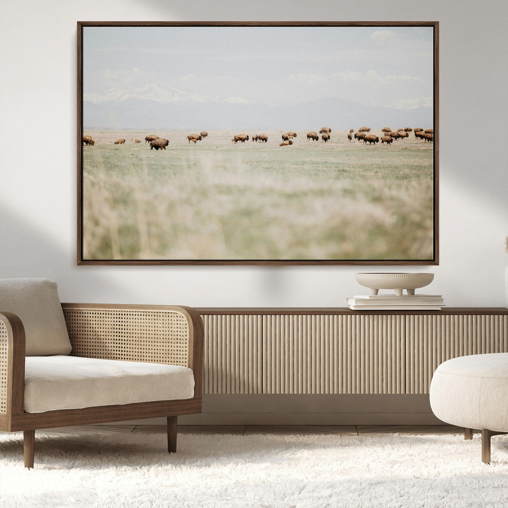Bison Herd Wall Art Canvas Print, Framed Western Ranch Nature Scene