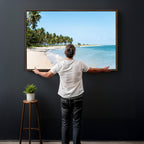 Palm Tree Coast Wall Art Canvas Print, Framed Island Getaway with Crystal Blue Water