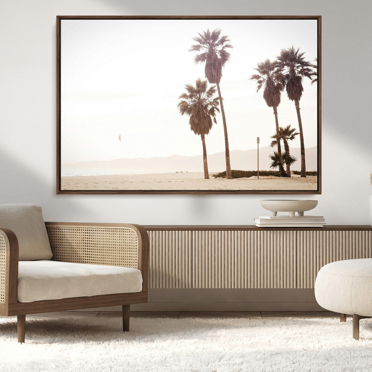 Coastal Light Wall Art Canvas Print, Framed Relaxing Shoreline Art, Minimalist Ocean Tropical Decor