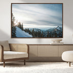 Snowy Mountains Wall Art Canvas Print, Framed Alpine Landscape Frosty Peaks Artwork