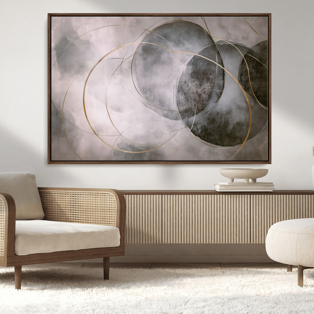 Abstract Grey Gold Wall Art | Modern Geometric Canvas