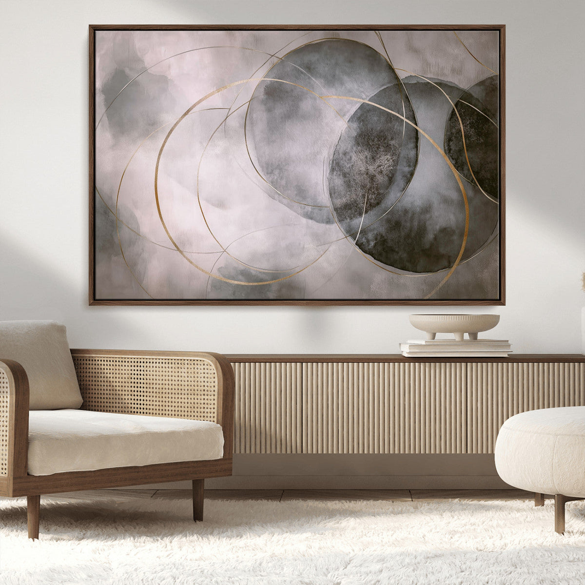 Abstract Grey Gold Wall Art | Modern Geometric Canvas