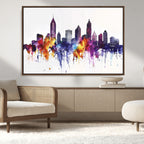 Atlanta Skyline Wall Art Canvas Print, Framed Colorful Watercolor Cityscape