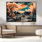 Japanese Landscape Wall Art Canvas Print, Mount Fuji with Flowing River and Autumn Trees