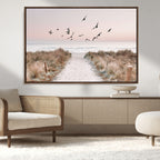Coastal Pathway Canvas Wall Art Print, Framed Seaside Landscape with Beach and Birds