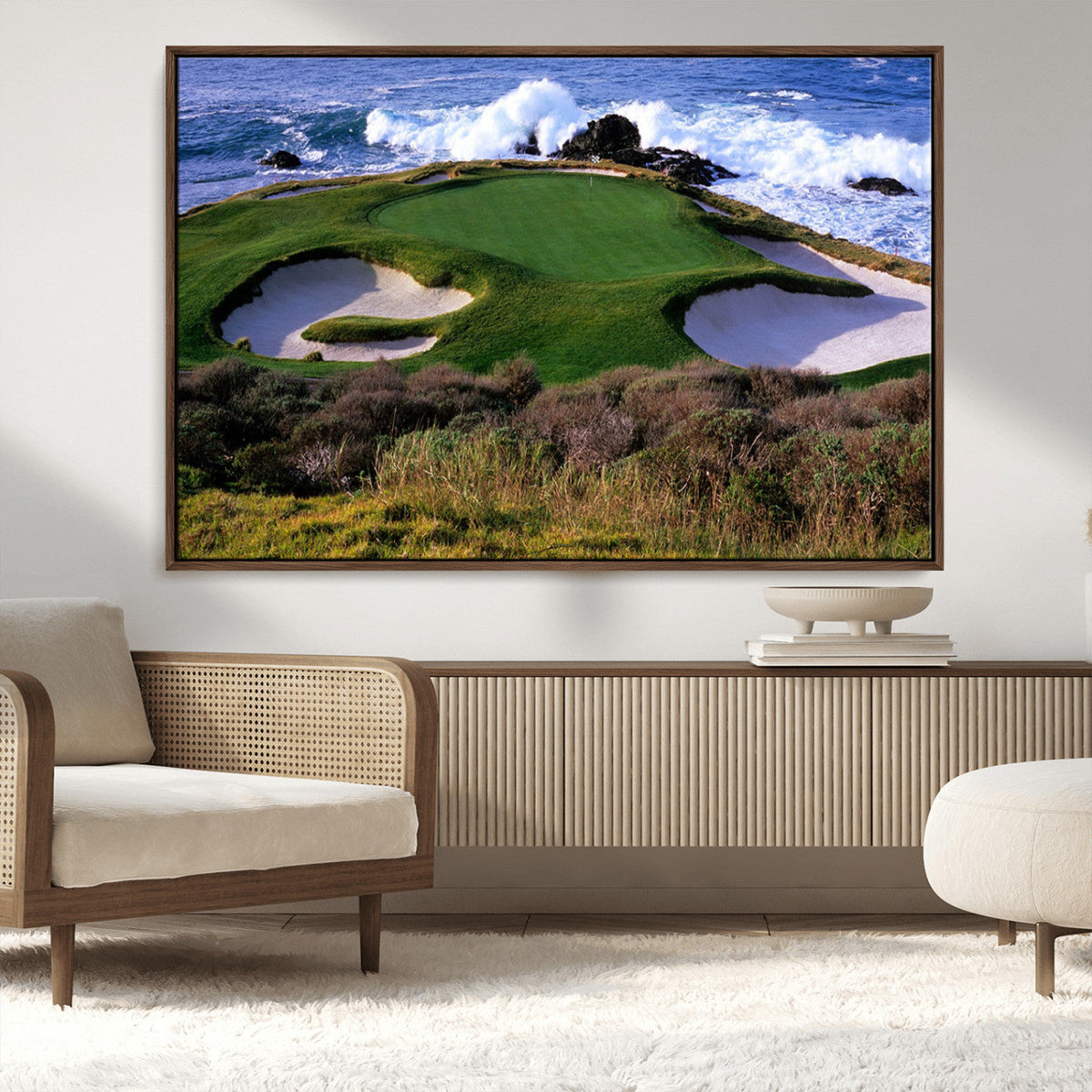 California Pebble Beach Golf Links Wall Art Canvas Print, Iconic Monterey Coastal Golf Course