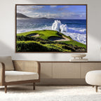 Ocean Waves Crashing Wall Art Canvas Print, Dramatic Rocky Coastline Near a Golf Course