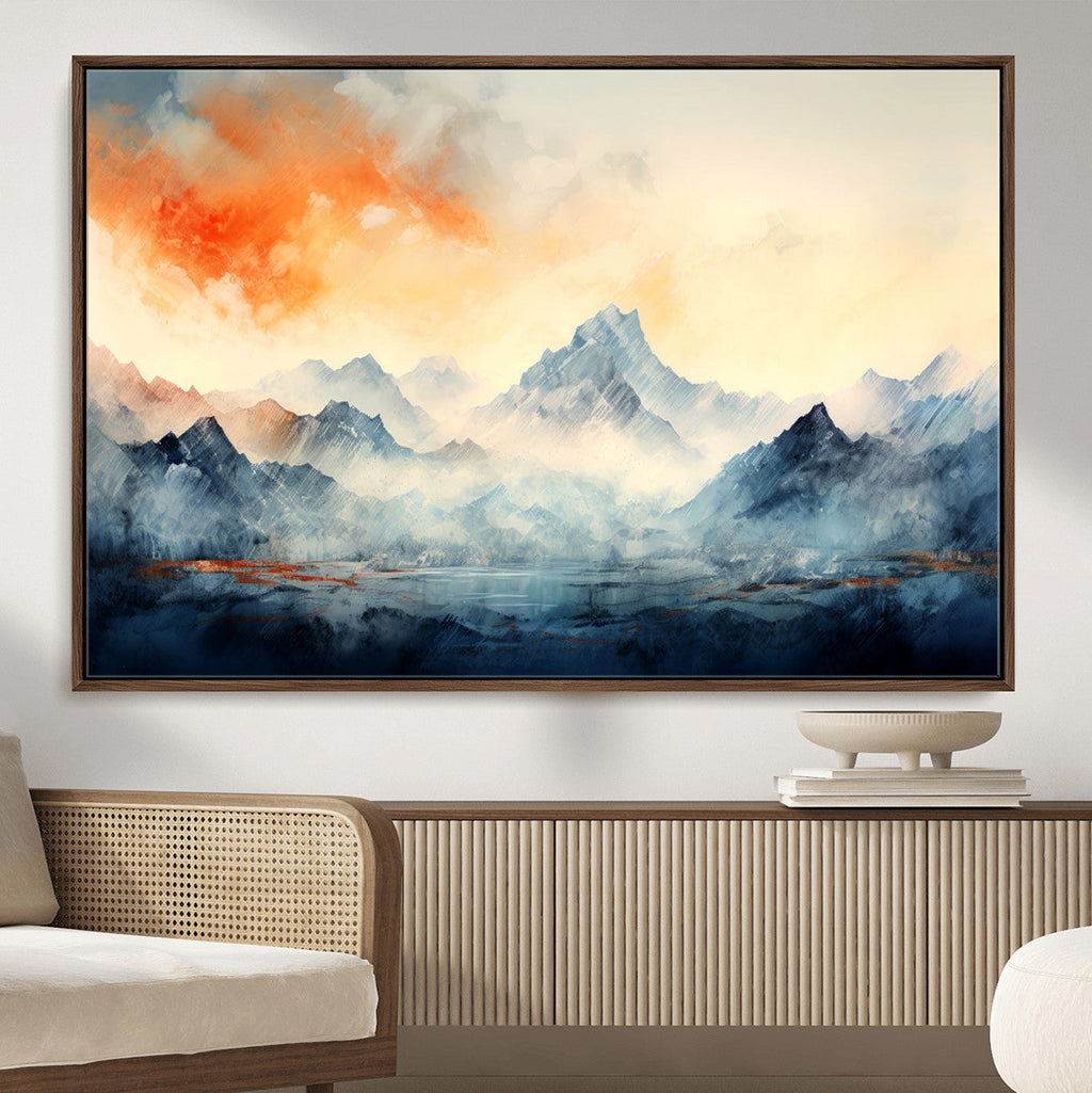 Warm Clouds Abstract Mountain Wall Art, Modern Landscape Canvas Print