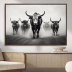 Texas Longhorn Wall Art Canvas Print, Framed Speckled Cow