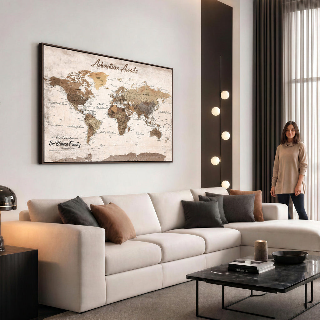 Custom Push Pin World Map Wall Art Canvas Print | Personalized Travel Tracker