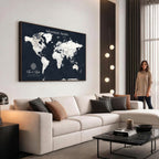 Custom World Map Wall Art Canvas Print | Personalized Push Pin Travel Tracker