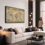 Custom Beige World Travel Map Wall Art with Pins, Bucket List Map, Dining Room and Study Decor