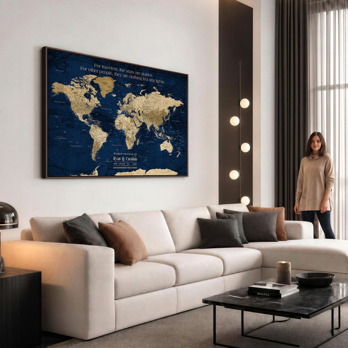 Personalized Framed Black Push Pin Travel Map Canvas Print, Next Trip Planner Map, Dining Room and Bedroom Decor