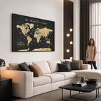 Custom Push Pin World Map Canvas Print, Couples Countries Visited Map, Living Room and Home Office Decor