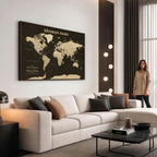 Custom Beige Push Pin World Map Wall Art, Next Trip Planner Map, Living Room and Home Office Decor