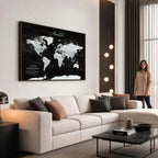 Custom Beige World Travel Map Wall Art with Pins, Places Visited Tracker, Bedroom and Home Office Decor