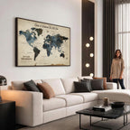 Personalized Framed Black Modern Push Pin Travel Map Canvas Print, Family Travel Tracker, Home Office and Entryway Decor