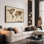 Vintage World Map Wall Art Canvas Print for Living Room, Office and Study