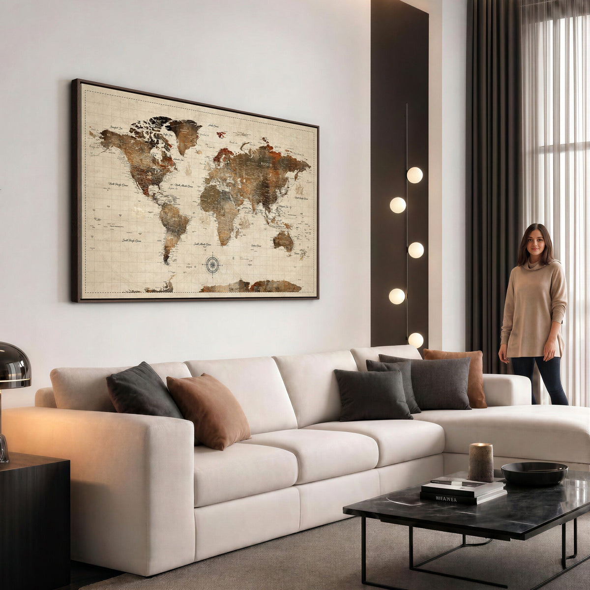 Vintage World Map Wall Art Canvas Print for Living Room, Office and Study