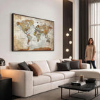 Custom Framed Modern Push Pin World Map Wall Art, Places Visited Tracker, Home Office and Entryway Decor