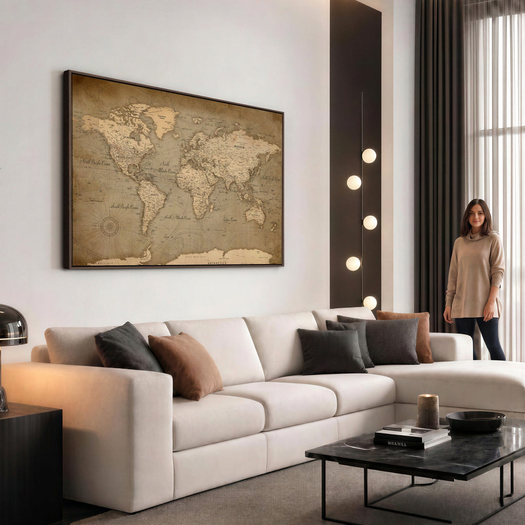 Dark World Map Canvas Print | Framed Travel Map Wall Art