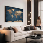 Navy Blue World Map Canvas Print | Framed Travel Map Wall Art