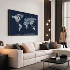 Blue Detailed World Map Wall Art Canvas Print | Modern Framed Map