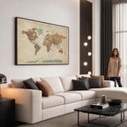 Vintage World Map Canvas Wall Art Print | Framed Modern World Map