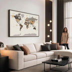 Custom Beige Modern Push Pin World Map Canvas Print, Places Visited Tracker, Bedroom and Study Decor