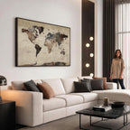 World Map Canvas Print, Detailed Map of the World, Adventure Gift for Couples and Anniversaries