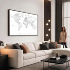 World Map Canvas Print, Framed Modern Detailed Map of the World for Home or Office
