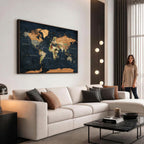 Vintage World Map Canvas Wall Art | Detailed Map with Countries, Oceans and Continents