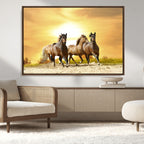 Wild Horses Wall Art Canvas Print, Framed Galloping Herd