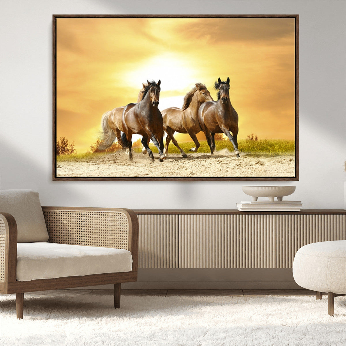 Wild Horses Wall Art Canvas Print, Framed Galloping Herd