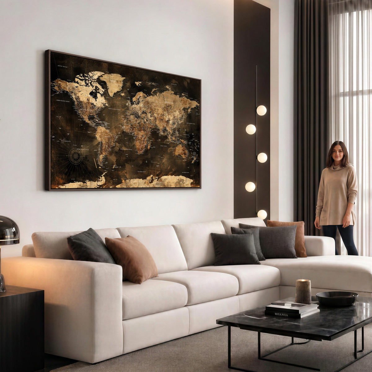 World Map Canvas Print, Modern Decorative Framed Map Artwork