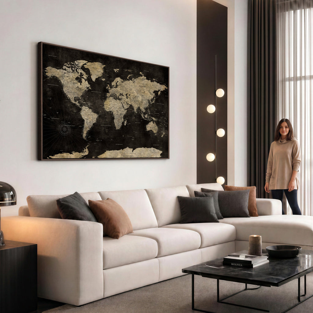 Push Pin World Map Canvas Wall Art Print, Interactive Travel Map
