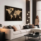 Brown World Map Canvas Print | Modern Travel Map Wall Art