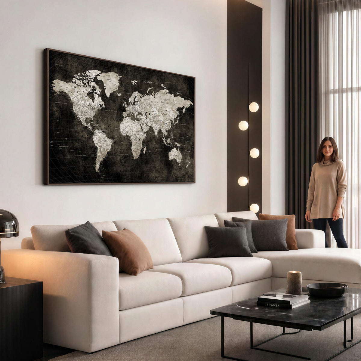 Vintage World Map Wall Art Canvas Print | Framed Large Map Wall Art