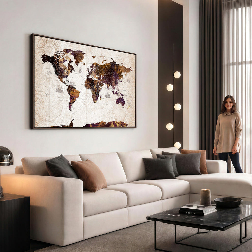 Blue Watercolor World Map Canvas Print | Framed Modern Wall Art