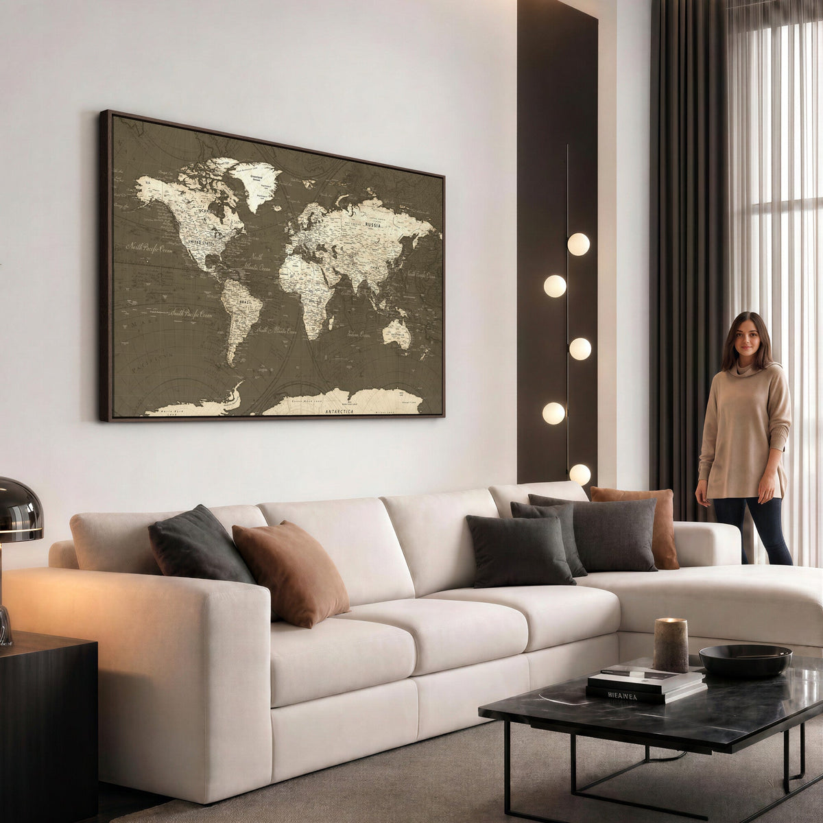 Vintage World Map Canvas Print | Framed Travel Map Wall Art for Couples